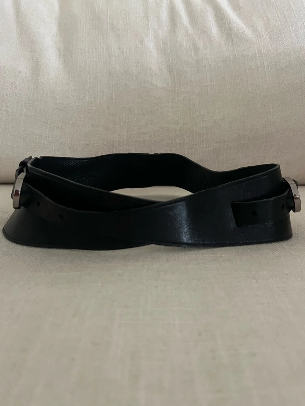 Black Italian Leather Vintage Corset Belt - Oscar de la Renta Runway Sample XS